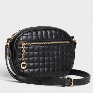 Celine Small C Charm Bag In Black Quilted Calfskin