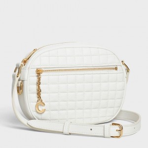 Celine Small C Charm Bag In White Quilted Calfskin