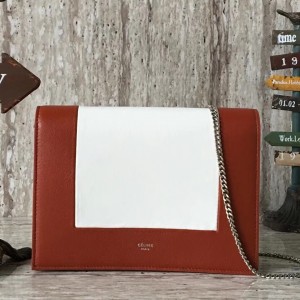 Celine Brown/White Frame Evening Clutch On Chain