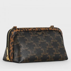 Celine Clutch On Chain In Triomphe Canvas with Leopard Print