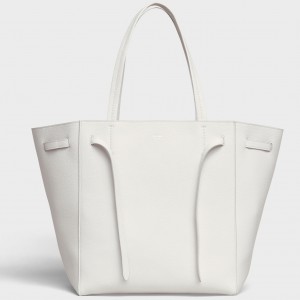 Celine Small Cabas Phantom Bag With Belt In White Leather