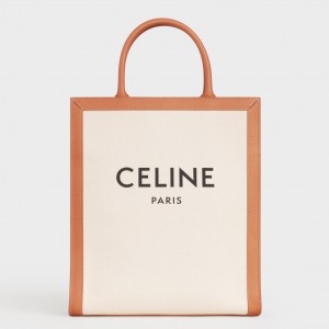 Celine Small Vertical Cabas Bag In Canvas With Logo Print