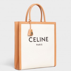 Celine Vertical Cabas Canvas Logo Print Bag