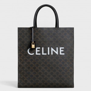 Celine Vertical Cabas Bag In Triomphe Canvas With Logo Print 
