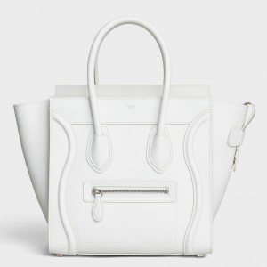 Celine Micro Luggage Bag In White Drummed Calfskin 