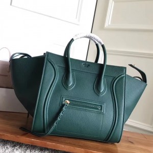 Celine Phantom Luggage Bag In Green Grained Leather