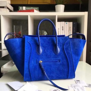 Celine Phantom Luggage Bag In Blue Suede Leather