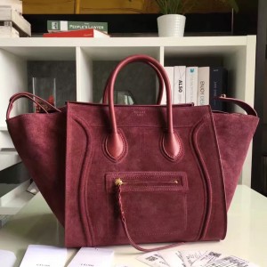 Celine Phantom Luggage Bag In Bordeaux Suede Leather