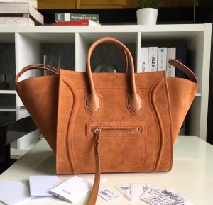 Celine Phantom Luggage Bag In Brown Suede Leather