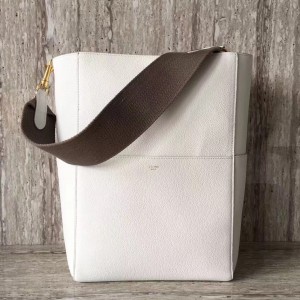 Celine Sangle Seau Shoulder Bag In White Grained Calfskin