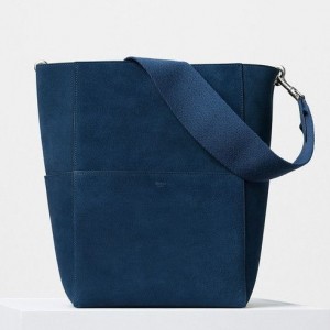 Celine Sangle Seau Shoulder Bag In Blue Suede Leather
