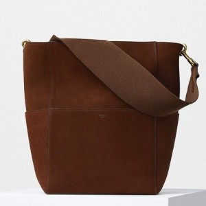 Celine Sangle Seau Shoulder Bag In Caramel Suede Leather