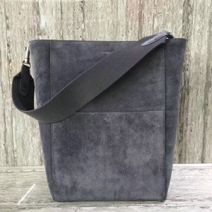Celine Sangle Seau Shoulder Bag In Grey Suede Leather