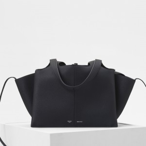 Celine Small Tri-Fold Bag In Black Grained Leather