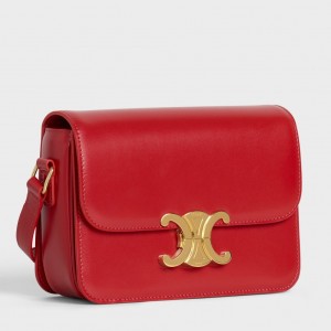 Celine Small Triomphe Bag In Red Shiny Calfskin
