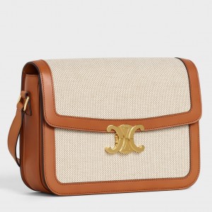 Celine Large Triomphe Bag In Textile And Natural Calfskin 