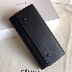 Celine Large Flap Multifunction Wallet In Black Liege Calfskin