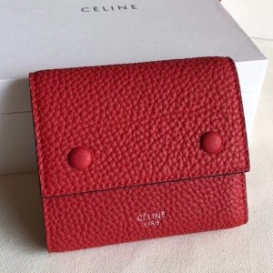 Celine Small Folded Multifunction Wallet In Red Leather