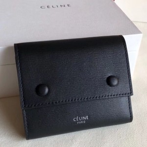 Celine Small Folded Multifunction Wallet In Black Liege Calfskin