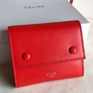 Celine Small Folded Multifunction Wallet In Red Liege Calfskin