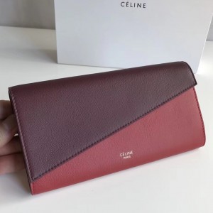 Celine Burgundy Diagonal Multifunction Large Flap Wallet