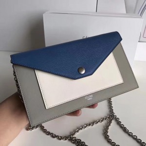 Celine Blue Pocket Large Flap On Chain In Multicolour Calfskin