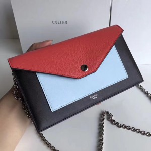 Celine Red Pocket Large Flap On Chain In Multicolour Calfskin