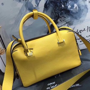 Delvaux Cool Box 28cm Bag In Yellow Taurillon Leather