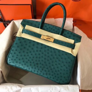 Hermes Green Birkin 30cm Ostrich Handmade Bag