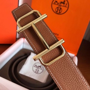 Hermes Royal 38MM Reversible Belt In Brown Clemence Leather