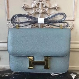 Hermes Blue Lin Constance MM 24cm Epsom Leather Bag