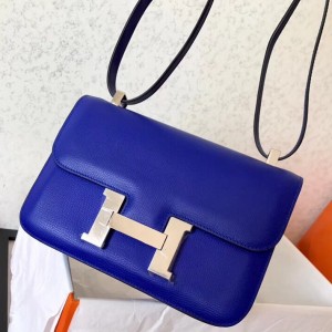 Hermes Epsom Constance 24cm Blue Electric Handmade Bag