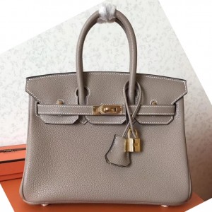 Hermes Grey Birkin 25cm Clemence Handmade Bag