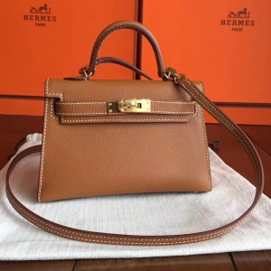 Hermes Gold Epsom Kelly Mini II Handmade Bag