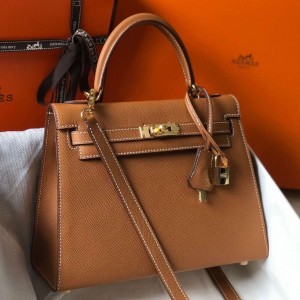 Hermes Epsom Kelly 25cm Sellier Handmade Gold Bag 
