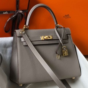 Hermes Epsom Kelly 25cm Sellier Handmade Grey Bag