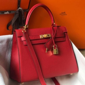 Hermes Epsom Kelly 25cm Sellier Handmade Red Bag