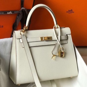 Hermes Epsom Kelly 25cm Sellier Handmade White Bag