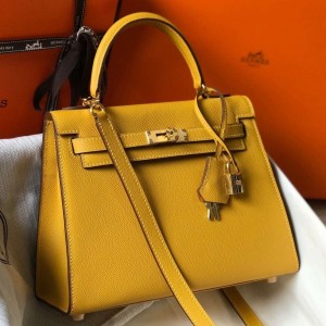 Hermes Epsom Kelly 25cm Sellier Handmade Yellow Bag