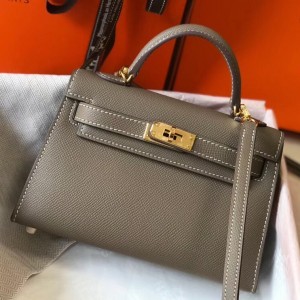 Hermes Kelly Mini II Bag In Taupe Grey Epsom Leather