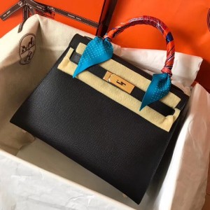 Hermes Black Epsom Kelly 28cm Handmade Bag