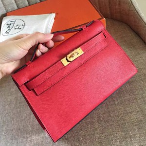 Hermes Red Kelly Pochette Epsom Handmade Bag