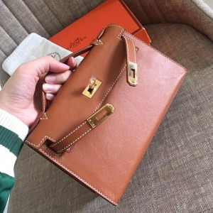 Hermes Gold Kelly Pochette Swift Handmade Bag
