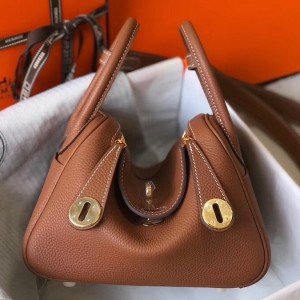 Hermes Mini Lindy Bag In Brown Clemence Leather