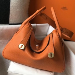 Hermes Lindy 30cm Bag In Orange Clemence Leather