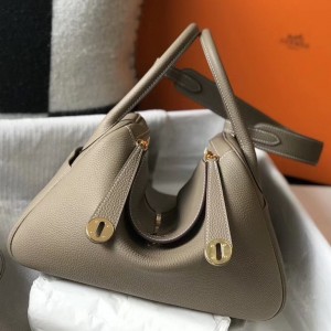 Hermes Lindy 30cm Bag In Grey Clemence Leather