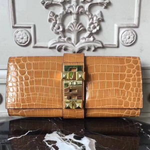 Hermes Medor Clutch Bag In Camarel Crocodile Leather