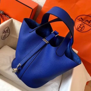 Hermes Blue Electric Picotin Lock MM 22cm Handmade Bag