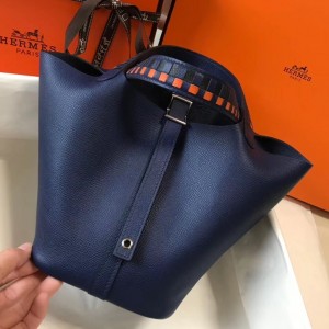 Hermes Sapphire Picotin Lock 18 Bag With Braided Handles