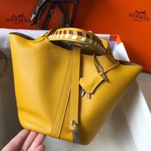 Hermes Yellow Picotin Lock 18 Bag With Braided Handles
